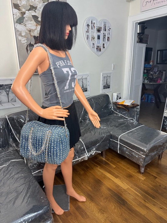 Fashion Nova Handbags - Fashion Nova Denim Quilted Chain-Trim Shoulder Bag in Blue NWT